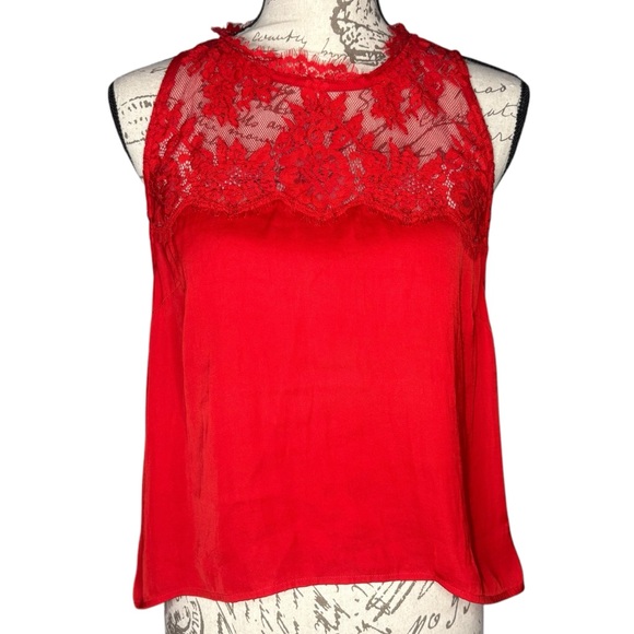 Free People Sleeveless Blouse Red Lace Open Back Women’s Size Medium - Picture 3 of 8